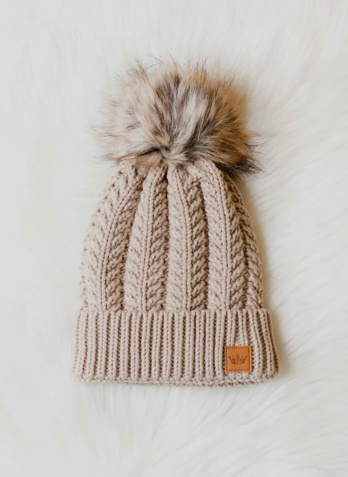 Tan cable knit Pom hat